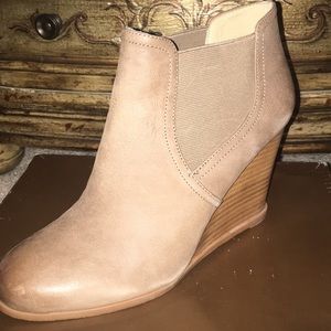 Audrey Brooke Tan wedge booties